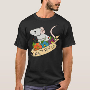 T-shirt Dingue Rat Lady Design avec Fleurs Pet Rodent