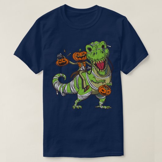 T-shirt Dino avec squelette et Citrouille Happy Halloween (Design devant)