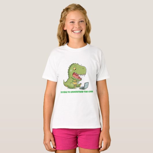 T-shirt Dino Coder: Laptop Tyrannosaur (Devant entier)