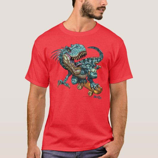 T-shirt Dino faisant de la planche à roulettes (Devant)