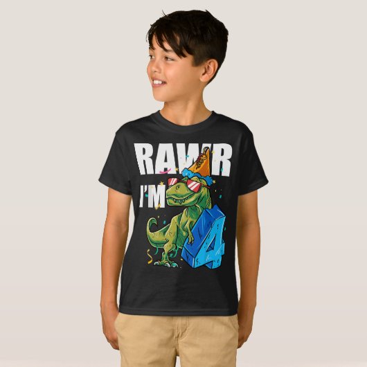 T-shirt Dino Four Rawr Im 4 Roar Im 4 Ans Dinosaur (Devant entier)