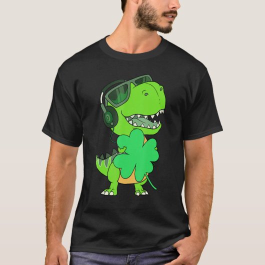 T-shirt Dino Kids Rex Holding Shamrock Happy St patrick D (Devant)