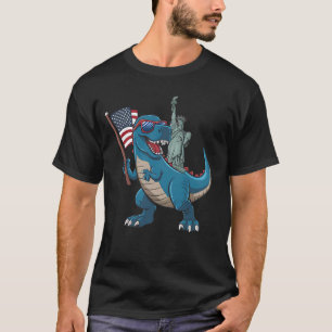 T-shirt Dino Statue De La Liberté 4 juillet Drapeau Améric