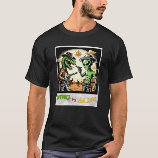 T-shirt Dino UFO Selfie : Dino vs Alien (Man Tshirt) #05 (Devant)