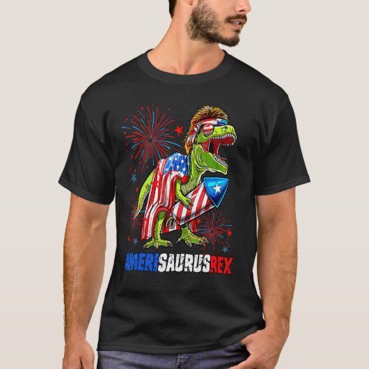 T-shirt Dinosaur 4th Of July Amerisaurus Rex American Flag (Devant)
