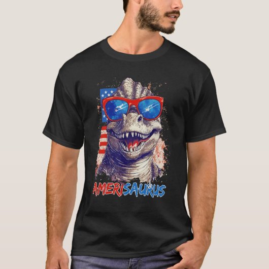 T-shirt Dinosaur 4th of July Kids Boys Men Amerisaurus Rex (Devant)