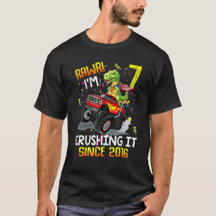 T-shirt Dinosaur Anniversaire Monster Truck Rawr I'm 7 Cru