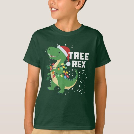T-shirt Dinosaur Arbre de Noël Rex Pyjamas de Noël Lumière (Devant)