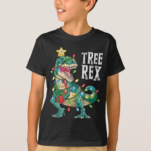 T-shirt Dinosaur Arbre de Noël Rex Pyjamas de Noël Lumière (Devant)