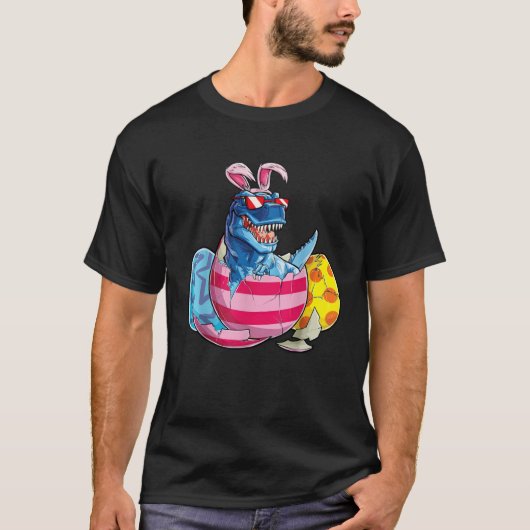 T-shirt Dinosaur Bunny Ears Sunglasses Rabbit Eggs Easter (Devant)