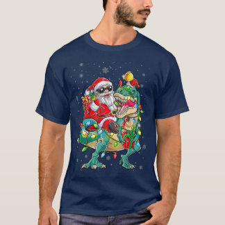 T-shirt Dinosaur Christmas Lights Shirts Santa Riding Dino