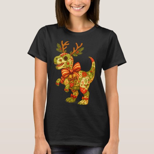 T-shirt Dinosaur Christmas Season Patchwork T-rex Squad Fa (Devant)