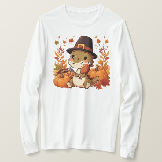T-shirt Dinosaur de Thanksgiving mignon (Design devant)