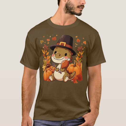T-shirt Dinosaur de Thanksgiving mignon (Devant)