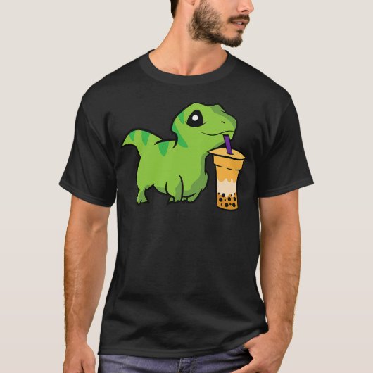 T-shirt Dinosaur Drinking Bubble Tea Funny Boba Tea (Devant)
