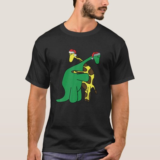 T-shirt Dinosaur Giraffe Hug Noël X-Mas Pajama Garçons G (Devant)
