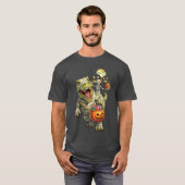 T-shirt Dinosaur Halloween Skeleton Riding Mummy T Rex Cos (Devant entier)