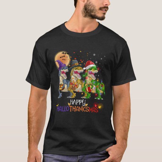 T-shirt Dinosaur Happy HalloThanksMas T Rex (Devant)