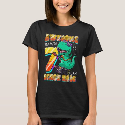 T-shirt Dinosaur Jouer Guitare Awesome Depuis 2016 Rex 7th (Devant)
