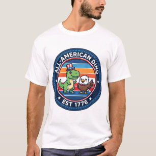T-shirt Dinosaur Kawaii Patriotique Tout Américain DINO ES