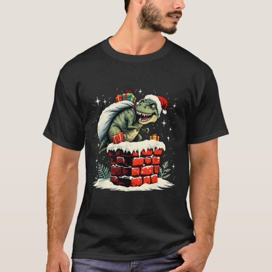 T-shirt Dinosaur Noël Santa Xmas  (Devant)