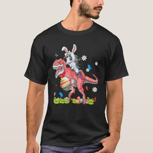 T-shirt Dinosaur Pâques jour Unicorne équitation TRex Bunn (Devant)