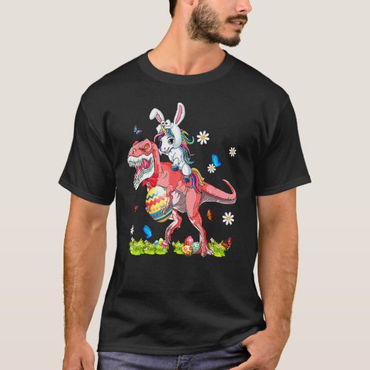 T-shirt Dinosaur Pâques Unicorne équitation T Rex Bunny Co (Devant)