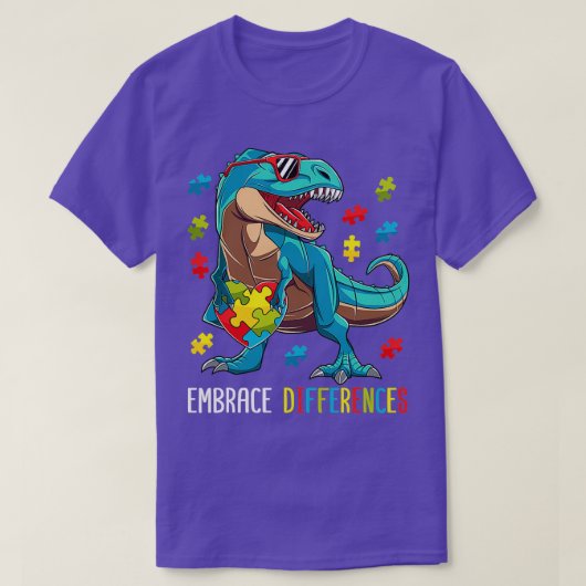T-shirt Dinosaur Puzzle Pièce Sensibilisation sur l'autism (Design devant)
