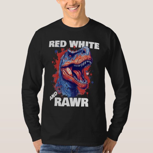 T-shirt Dinosaur Red White Rawr American Flag 4th of July  (Devant)