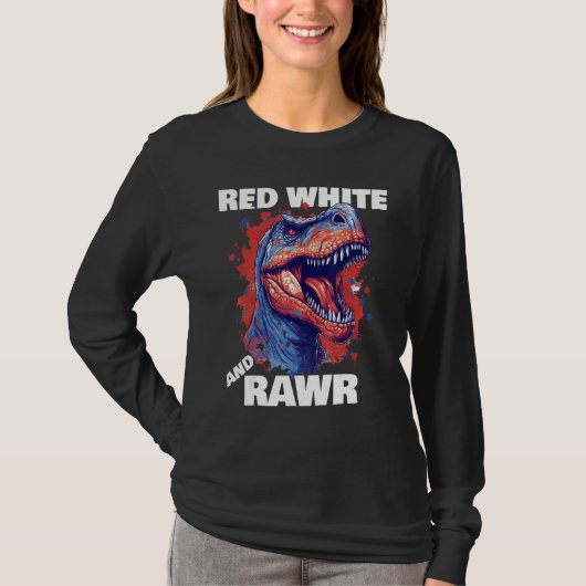 T-shirt Dinosaur Red White Rawr American Flag 4th of July  (Devant)