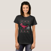 T-shirt Dinosaur Reindeer Sleigh Ugly Christmas  (Devant entier)