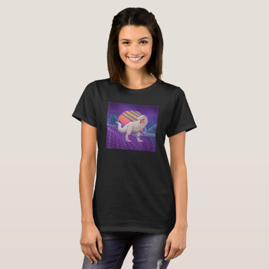T-shirt Dinosaur Rétro Ordinateur Paysage Sunset Vaporwave (Devant entier)