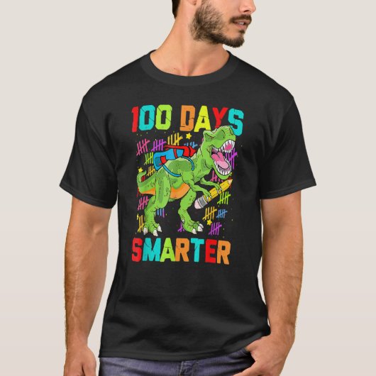 T-shirt Dinosaur Rex Happy 100th Day Of School Dino Kids 1 (Devant)