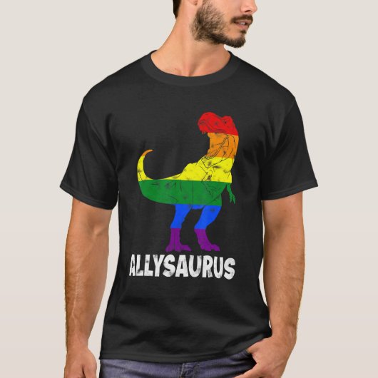 T-shirt Dinosaur Rex Lgbt Gay pride Drapeau Allysaurus All (Devant)