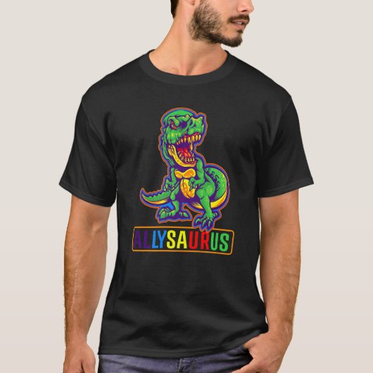 T-shirt Dinosaur Rex Lgbt Gay pride Drapeau Allysaurus All (Devant)