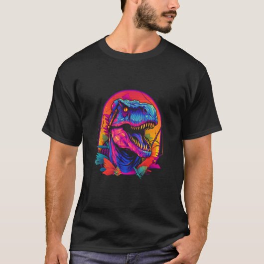 T-shirt Dinosaur Rex Synthwave Vaporwave Retro 80s Chillwa (Devant)