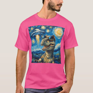 T-shirt Dinosaur Selfie Van Gogh Style Starry Alien de nui