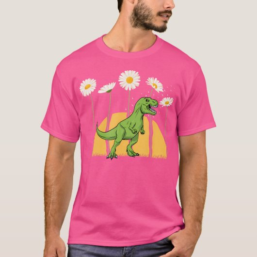 T-shirt Dinosaur Spring Sunset Towering Daisy Flowers Dino (Devant)