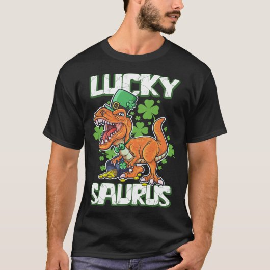T-shirt Dinosaur St Patrick's Day LUCKY SAURUS T Rex LUCKY (Devant)