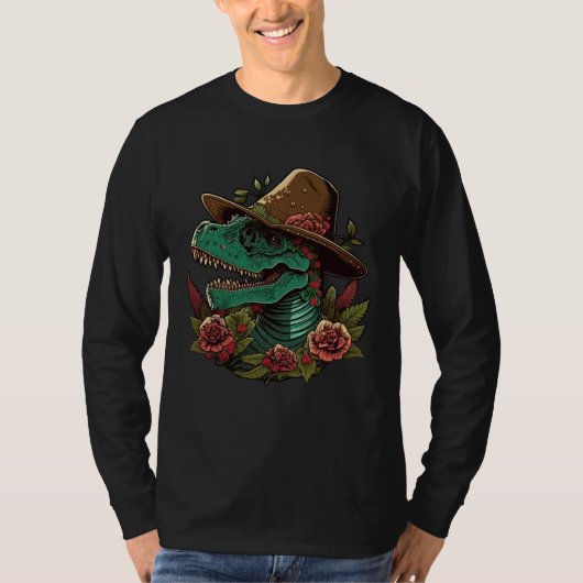 T-shirt Dinosaur Sugar Skull With Sombrero Mexican Cinco d (Devant)