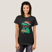 T-shirt Dinosaur T Rex Playing Video Game Santa Hat Christ (Devant entier)