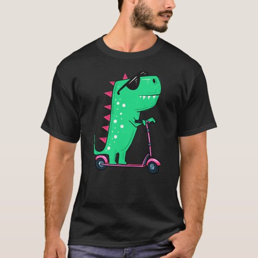T-shirt Dinosaur T-Rex Riding Scooter (Devant)
