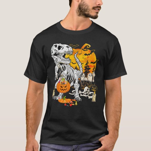 T-shirt Dinosaur T Rex Skeleton Pumpkin Funny Halloween Co (Devant)