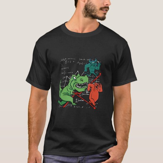 T-shirt Dinosaur Trex Attaque Bull Et Bear Stock Marché Da (Devant)