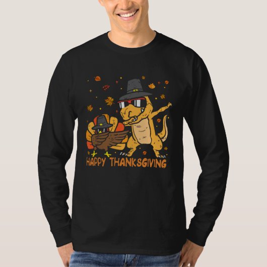 T-shirt Dinosaur Trex Thanksgiving  For Boys Pilgrim Hat T (Devant)