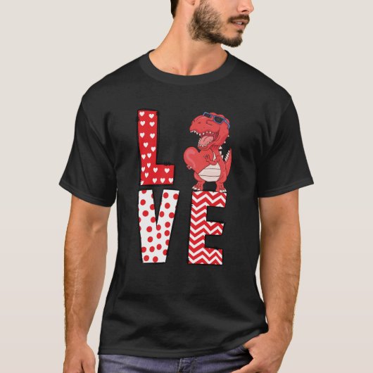T-shirt Dinosaur Valentines Day Love Valentine Cute Hearts (Devant)