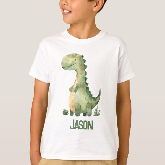T-shirt Dinosaure Aquarelle Cute Avec Nom Enfant (Devant)