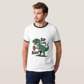 T-shirt dinosaure buvant du café (Devant entier)