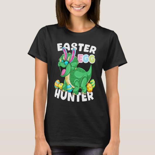 T-shirt Dinosaure Chasseur d'oeufs de Pâques Tricératops B (Devant)