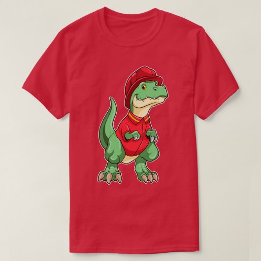 T-shirt Dinosaure comme pompier avec casque d'incendie (Design devant)